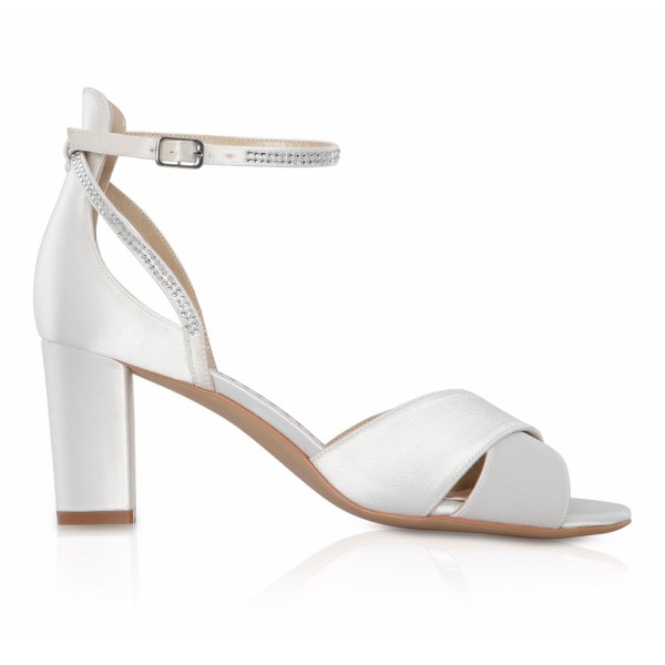 Perfect Bridal Isla Dyeable Ivory Satin Block Heel Sandals with Diamante Detail