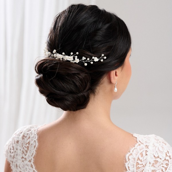Confetti Flowers and Pearl Hair Vine on Comb (Silver)