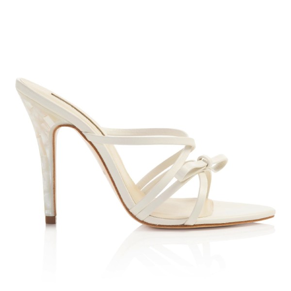 Freya Rose Cara Ivory Leather Mother of Pearl Bridal Mule Sandals