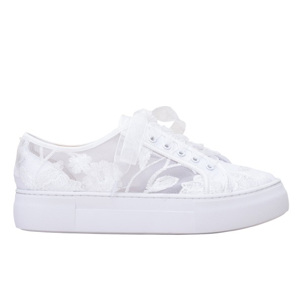 Perfect Bridal Codie Ivory Floral Lace Platform Trainers