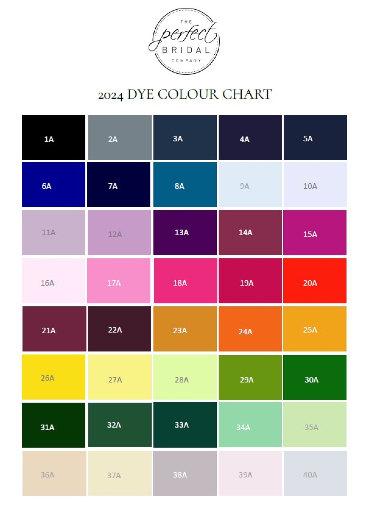 Perfect Bridal Shoe Dyeing Colour Chart