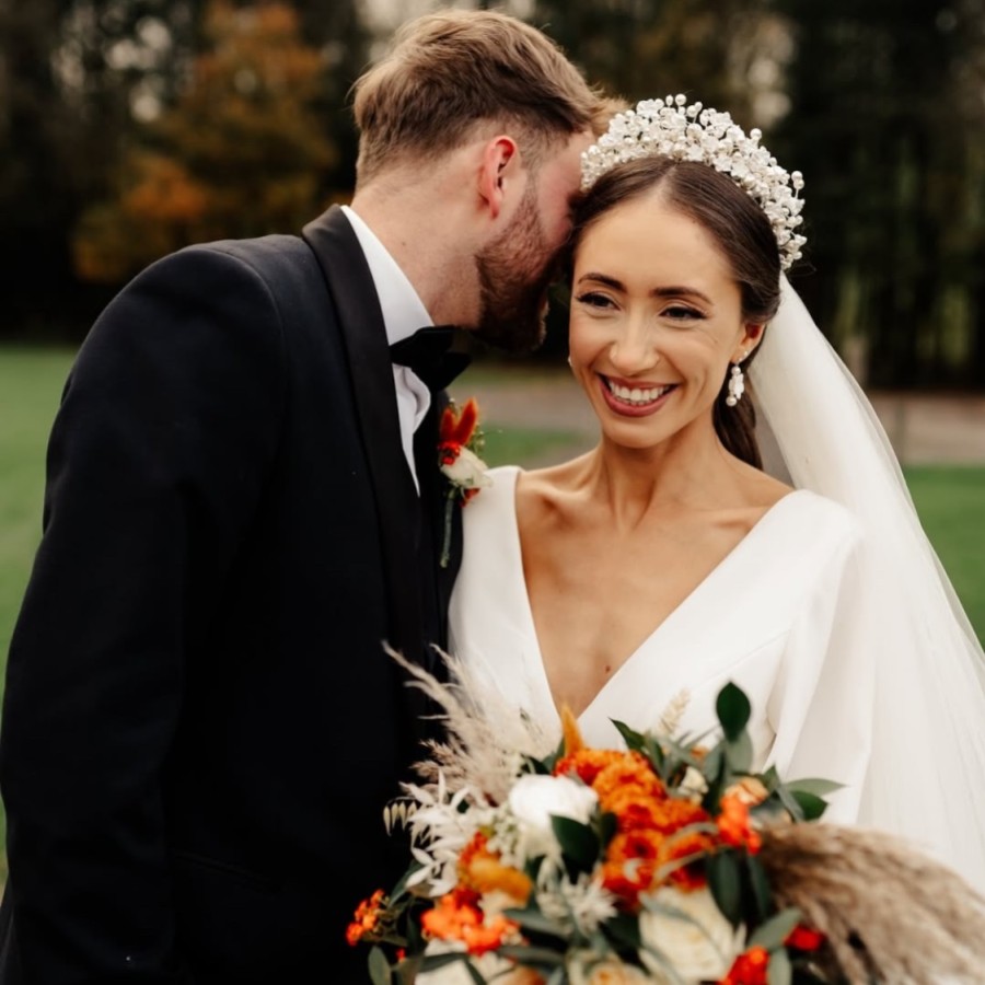 Real Bride - Rhianna wearing Arianna flower crown AR717