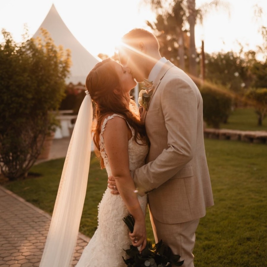 Real Bride - Vanessa wearing Clara pearl block heel sandals