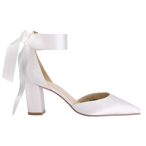 Perfect Bridal Liberty Ivory Satin Block Heel Tie Up Cuff Ankle Strap Court Shoes (ST12)