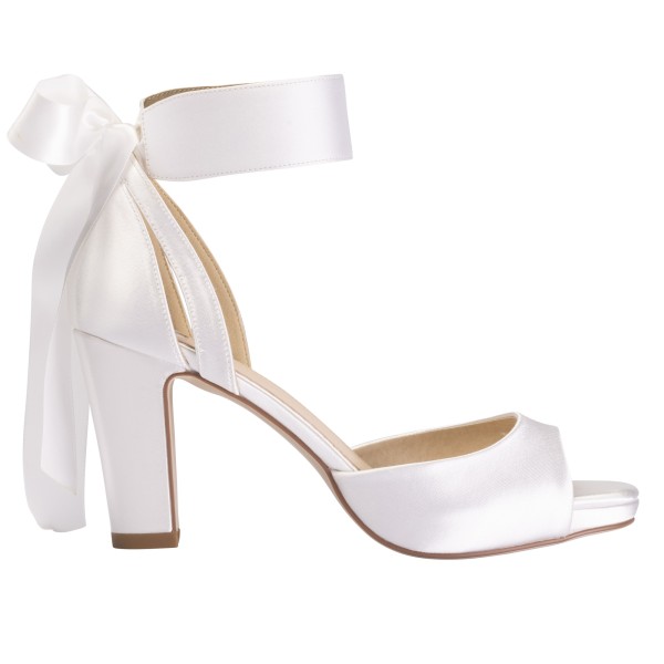 Perfect Bridal Charlie Dyeable Ivory Satin Tie Up Block Heel Platform Sandals (ST12)