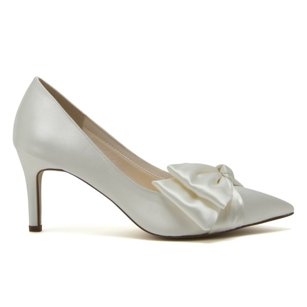 Rainbow Club Arabella Ivory Satin Asymmetric Bow Mid Heel Court Shoes