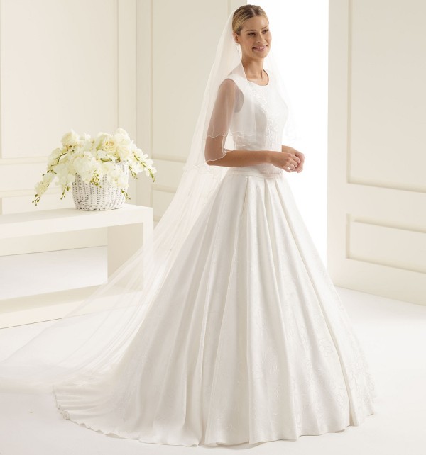 Bianco Ivory Plain Two Tier Chapel Veil with Corded Edge S212