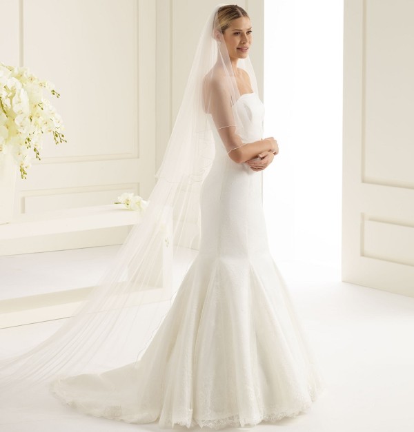 Bianco Plain Two Tier Cathedral Veil with Corded Edge S143