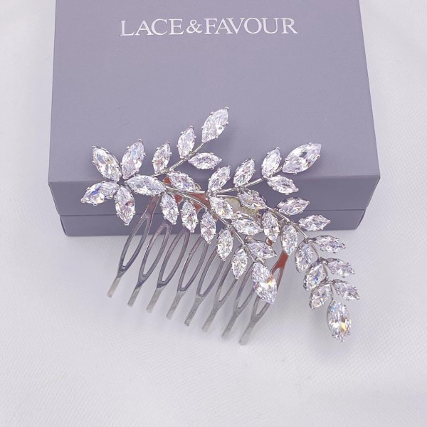 Aurora Silver Crystal Spray Wedding Hair Comb