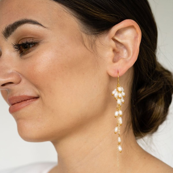 Arianna Pearl Cluster Long Drop Earrings ARE689