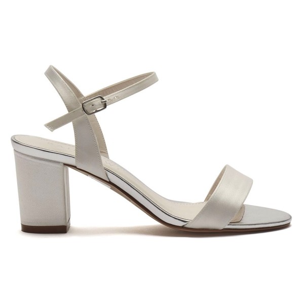 Rainbow Club Margot Dyeable Ivory Satin Mid Block Heel Sandals