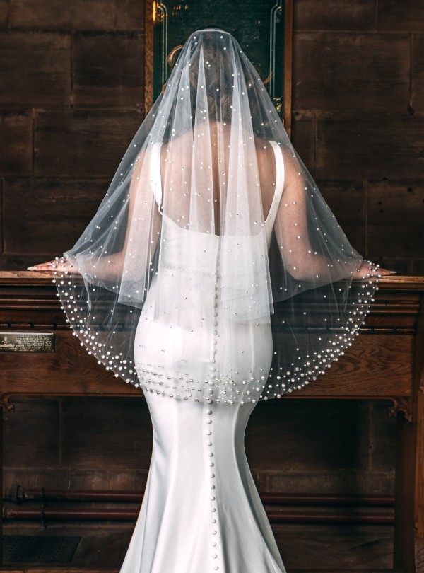 Perfect Bridal Ivory Two Tier Heavily Embellished Short Pearl Veil