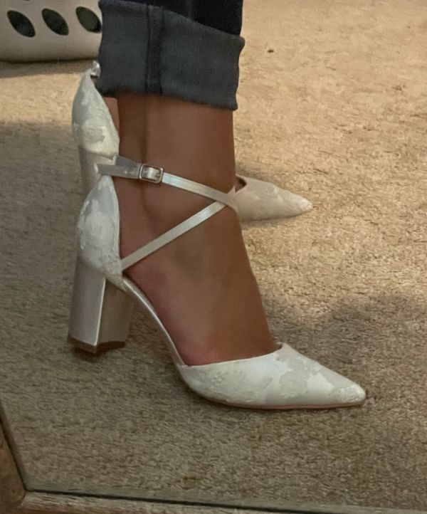 Photo of Perfect Bridal Maisie Dyeable Ivory Lace Block Heel Cross Strap Court Shoes uploaded by A on 24th August 2022