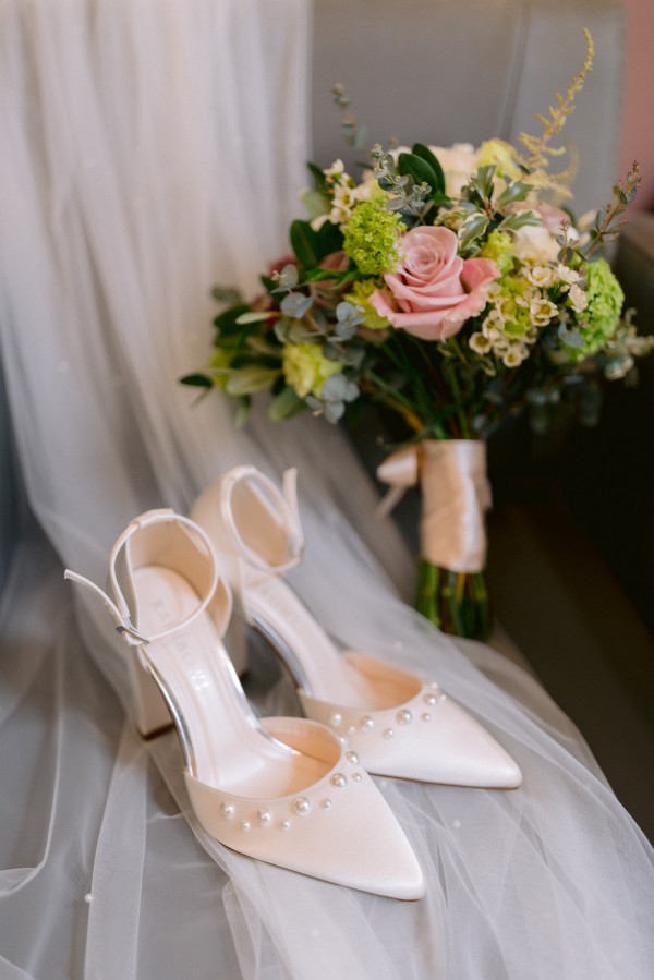 Photo of Rainbow Club Maya Dyeable Ivory Satin Pearl Block Heel Ankle Strap Court Shoes uploaded by B on 25th April 2024
