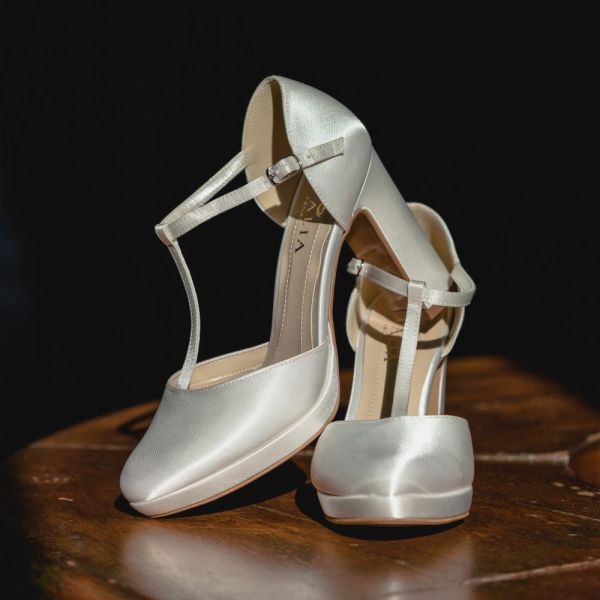Photo of Avalia Coco Ivory Satin High Block Heel T-Bar Shoes uploaded by C on 10th February 2022