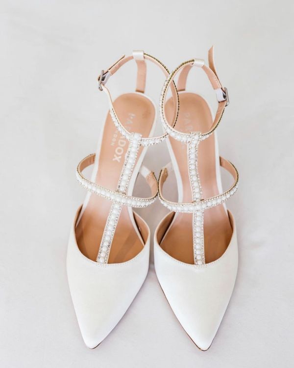 Photo of Paradox London Kimberley Ivory Satin Pearl and Crystal Strappy Court Shoes uploaded by C on 8th November 2021