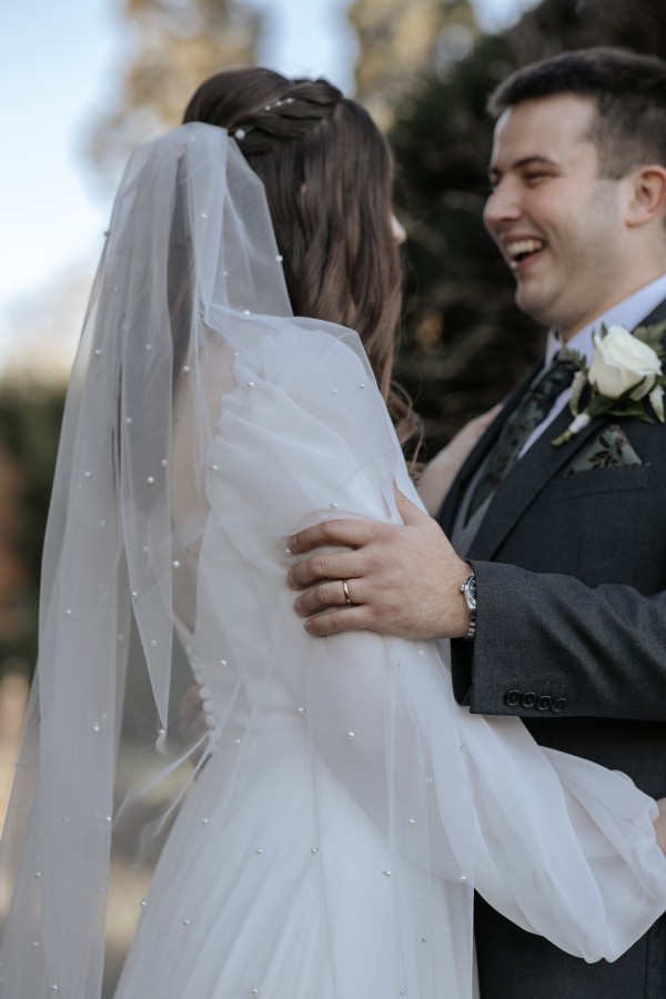 Photo of Perfect Bridal Ivory Single Tier Cut Edge Scattered Pearl Veil uploaded by C on 22nd January 2024