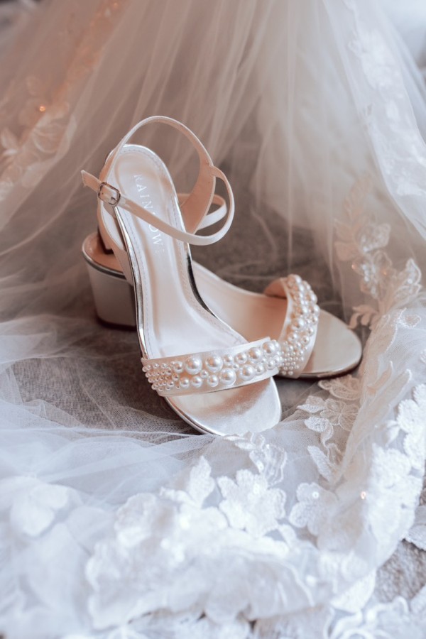 Photo of Rainbow Club Emma Ivory Satin Wide Fit Pearl Block Heel Bridal Sandals uploaded by D on 23rd January 2024