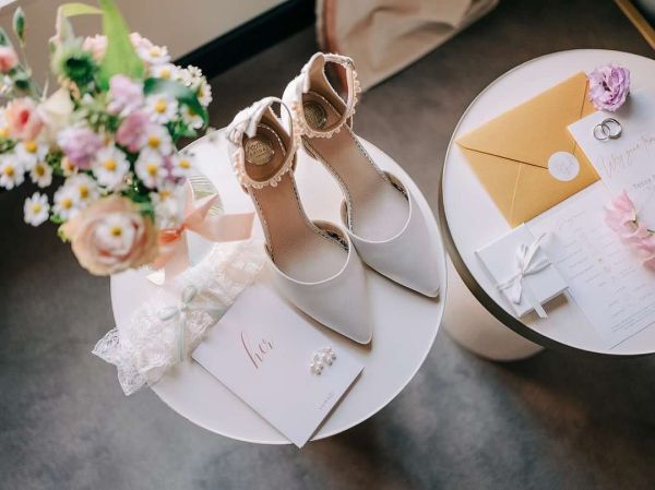 Photo of Perfect Bridal Ella Dyeable Ivory Satin Keshi Pearl Ankle Strap Court Shoes uploaded by E on 8th June 2023