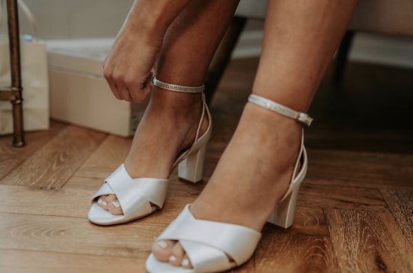Photo of Perfect Bridal Isla Dyeable Ivory Satin Block Heel Sandals with Diamante Detail uploaded by E on 31st May 2022