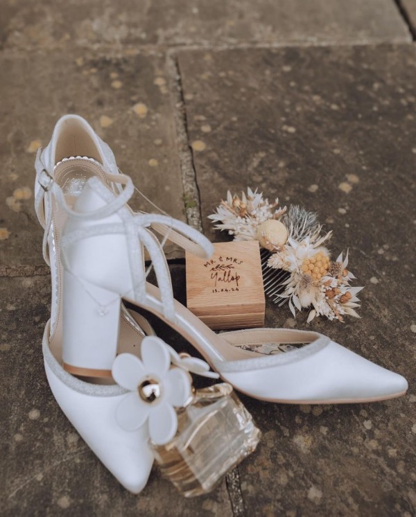 Photo of Perfect Bridal Robyn Dyeable Ivory Satin and Silver Glitter Block Heel Court Shoes uploaded by E on 25th April 2024