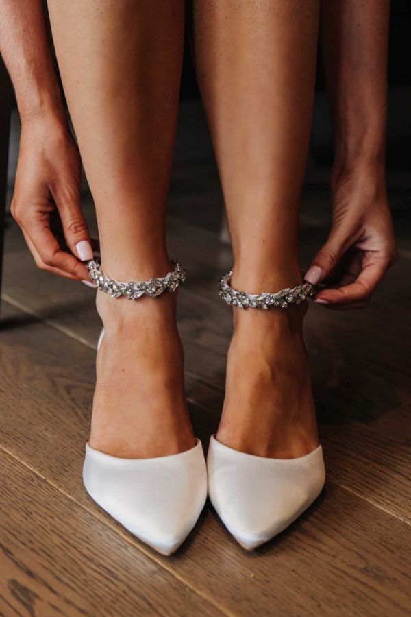 Photo of Perfect Bridal Eliza Dyeable Ivory Satin Embellished Ankle Strap Kitten Heels uploaded by G on 21st October 2021
