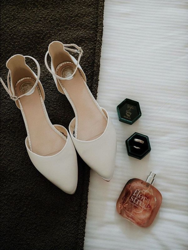 Photo of Perfect Bridal Tilly Dyeable Ivory Satin Ankle Strap Flats uploaded by G on 20th April 2023
