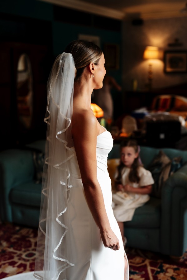 Photo of Bianco Ivory Waterfall Effect Fingertip Veil with Narrow Lace Edge S365 uploaded by H on 20th September 2024