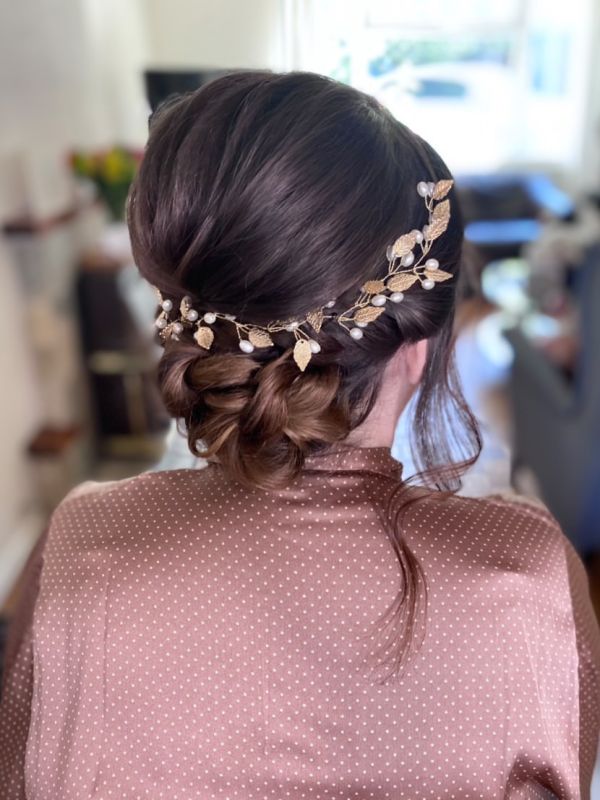 Photo of October Gold Leaves and Pearls Long Wedding Hair Vine uploaded by H on 21st October 2021