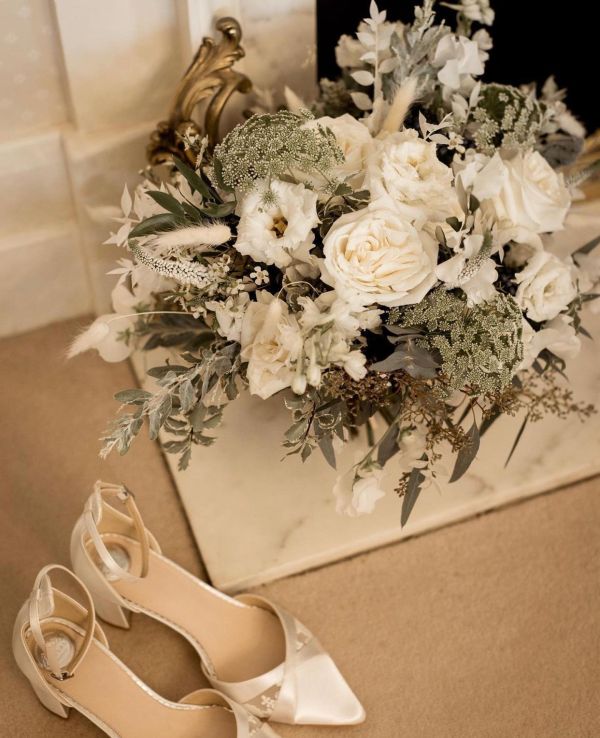 Photo of Perfect Bridal Kerry Dyeable Ivory Satin and Lace Block Heel Ankle Strap Court Shoes uploaded by H on 11th January 2023
