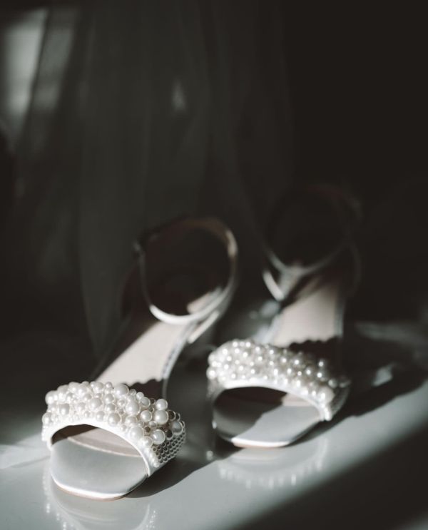 Photo of Perfect Bridal Claire Ivory Satin Pearl Low Block Heel Sandals uploaded by J on 17th May 2023