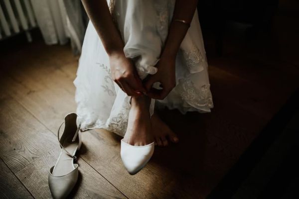 Photo of Perfect Bridal Tilly Dyeable Ivory Satin Ankle Strap Flats uploaded by L on 8th June 2023