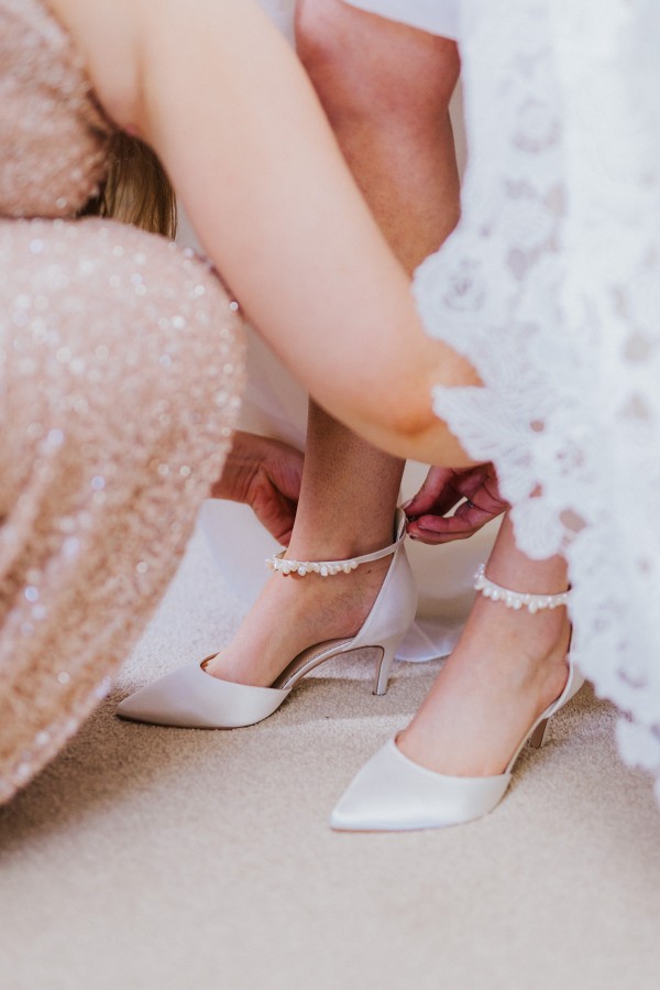 Photo of Perfect Bridal Ella Mid Dyeable Ivory Satin Keshi Pearl Ankle Strap Court Shoes uploaded by N on 26th April 2024
