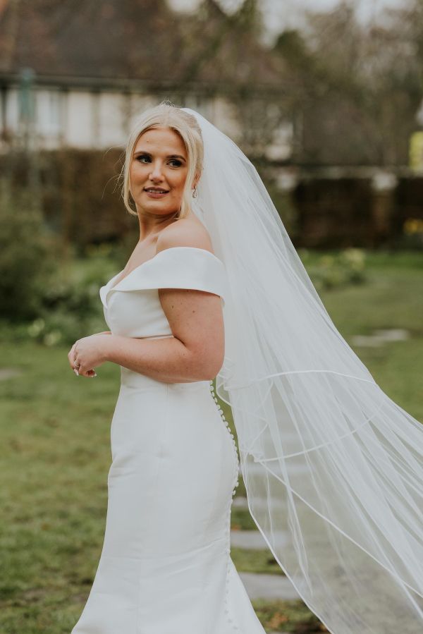 Photo of Bianco Ivory Soft Tulle Two Tier Satin Edge Cathedral Veil S241 uploaded by S on 4th September 2023