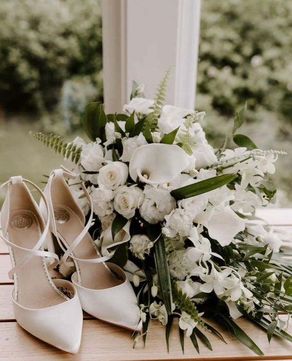 Photo of Perfect Bridal Kiera Dyeable Ivory Satin Cross Strap Block Heel Courts uploaded by S on 5th July 2022