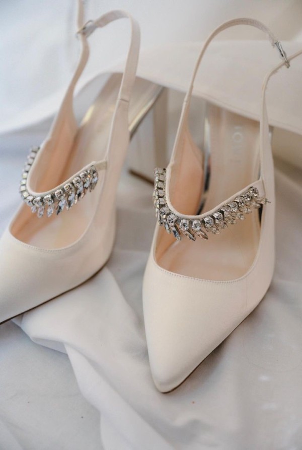 Photo of Rainbow Club Freya Dyeable Ivory Satin Sparkly Slingback Block Heels uploaded by S on 8th June 2023