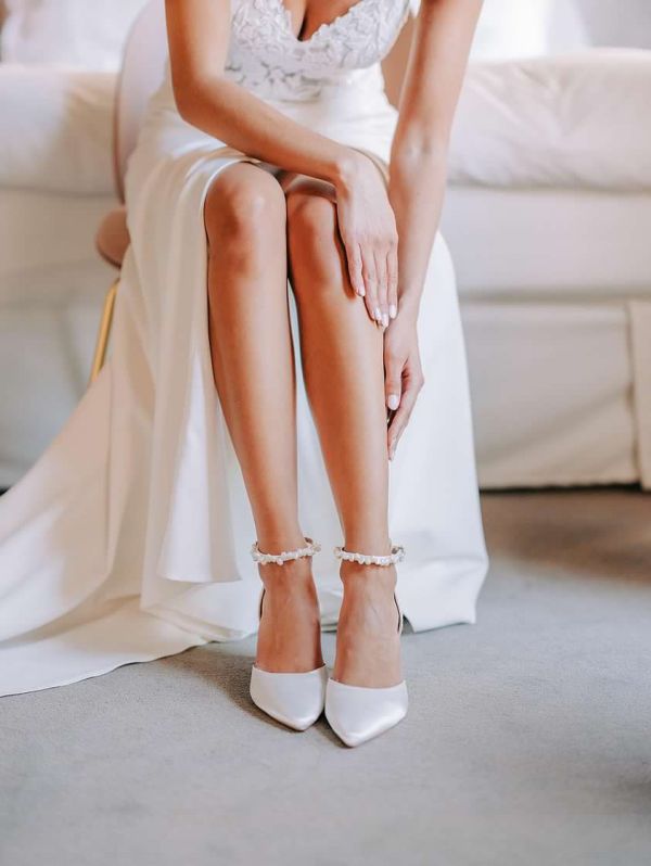 Photo of Perfect Bridal Ella Dyeable Ivory Satin Keshi Pearl Ankle Strap Court Shoes uploaded by T on 8th June 2023