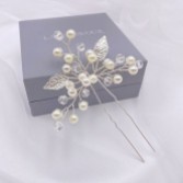 Silver Leaves and Pearl Hair Pin