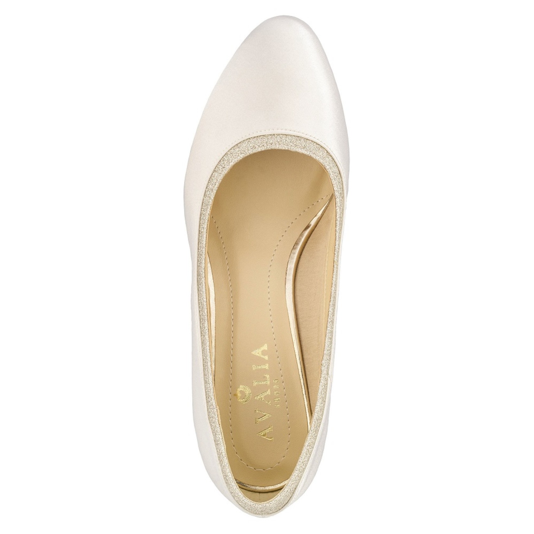 Avalia Mandy Ivory Satin and Silver Glitter Low Heel Court Shoes