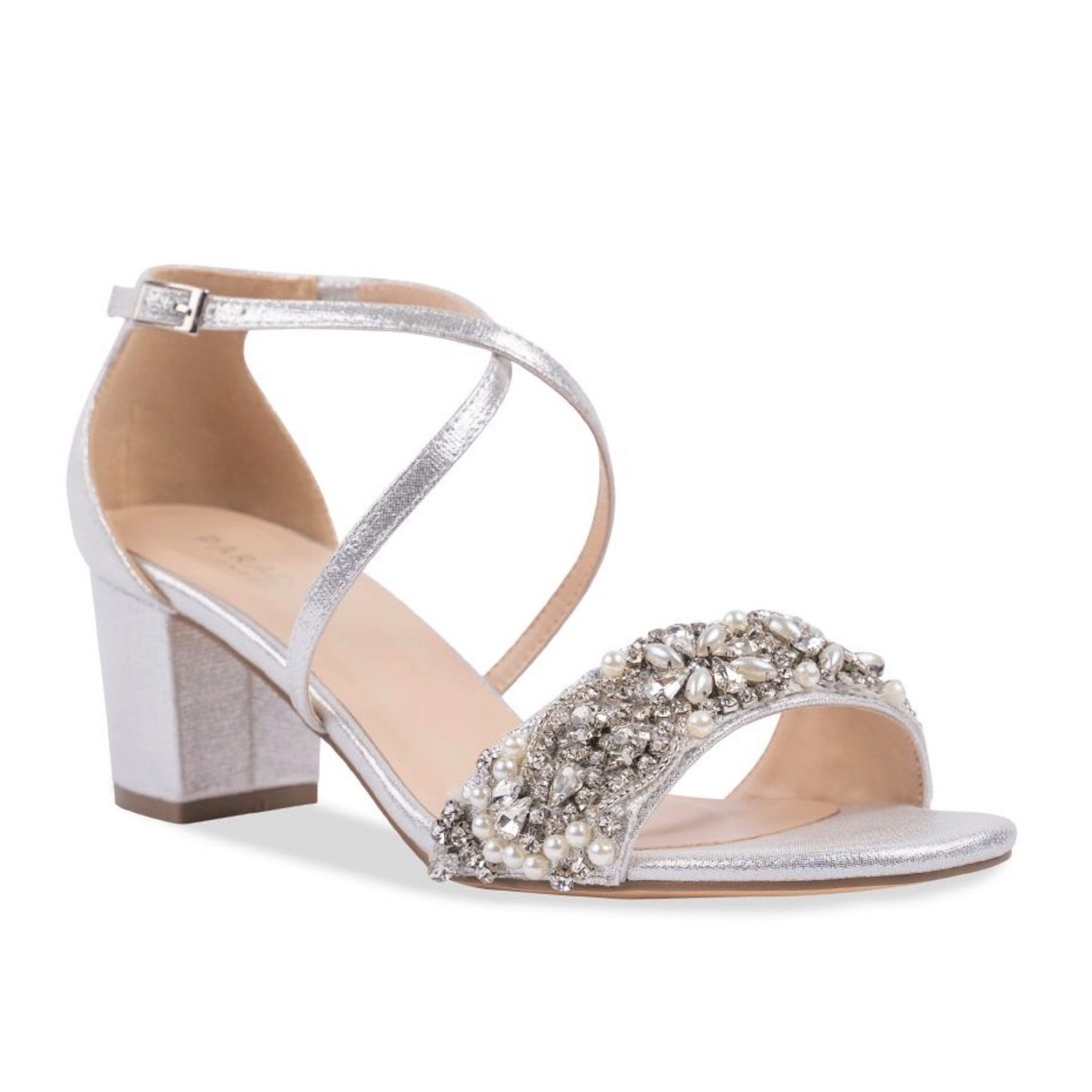 Paradox London Maeve Silver Shimmer Embellished Block Heel Sandals