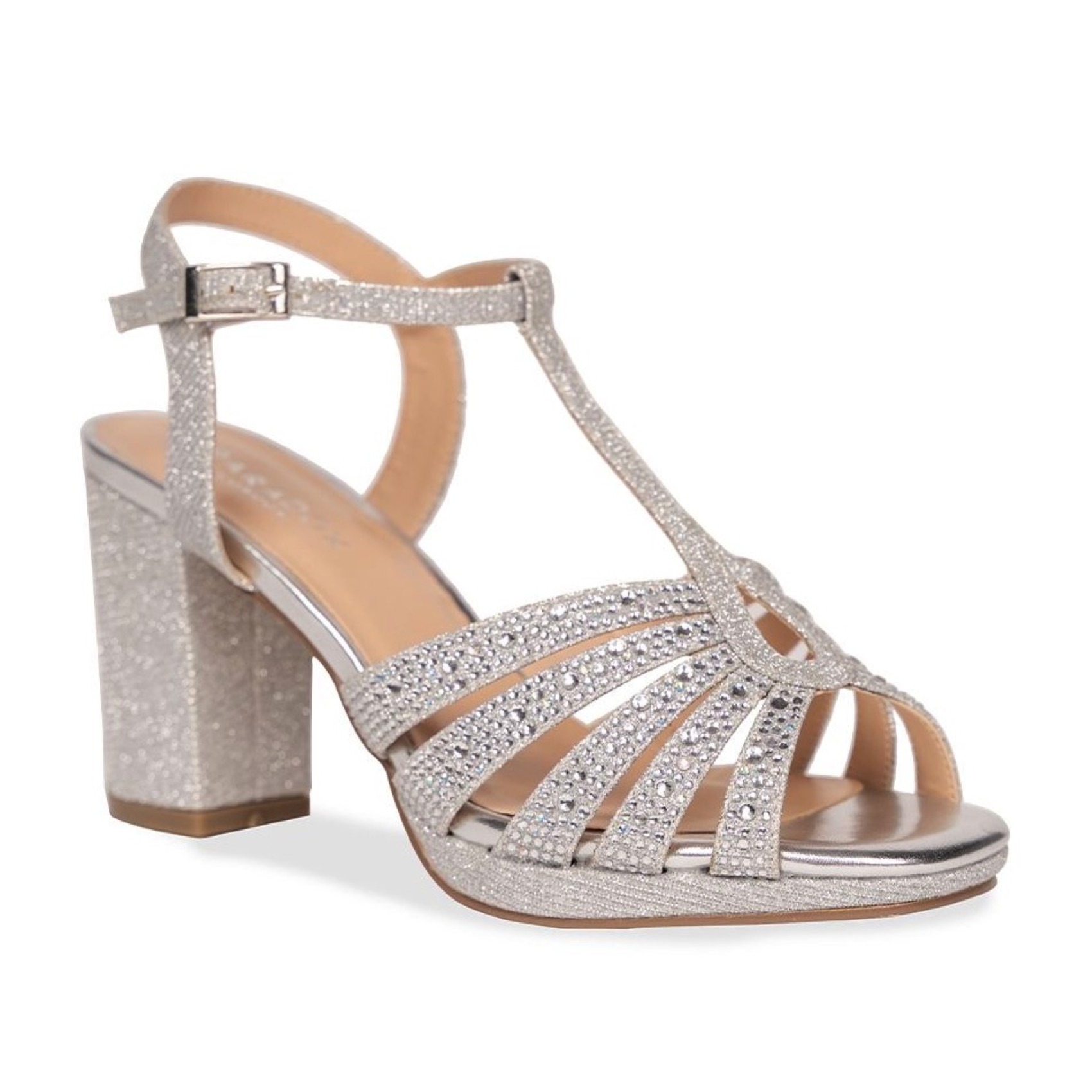 RUTH WIDE FIT HIGH BLOCK HEEL SANDALS WITH CROSS OVER ANKLE STRAP IN B –  Where's That From UK