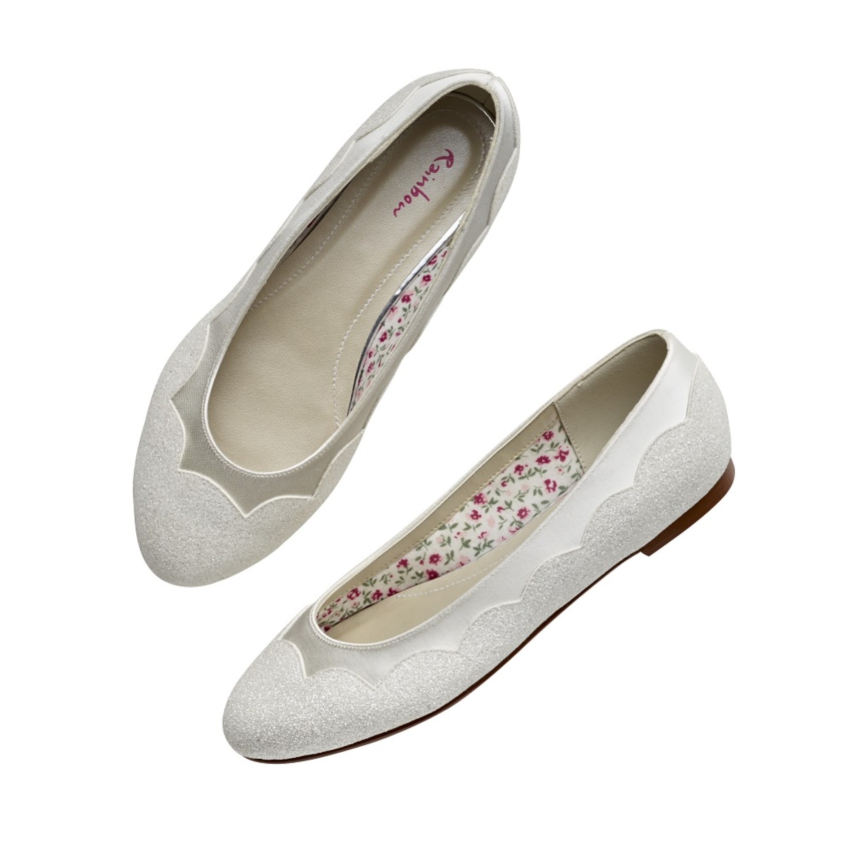 Rainbow Club Cecily Ivory Satin and Glitter Flat Ballet Pumps