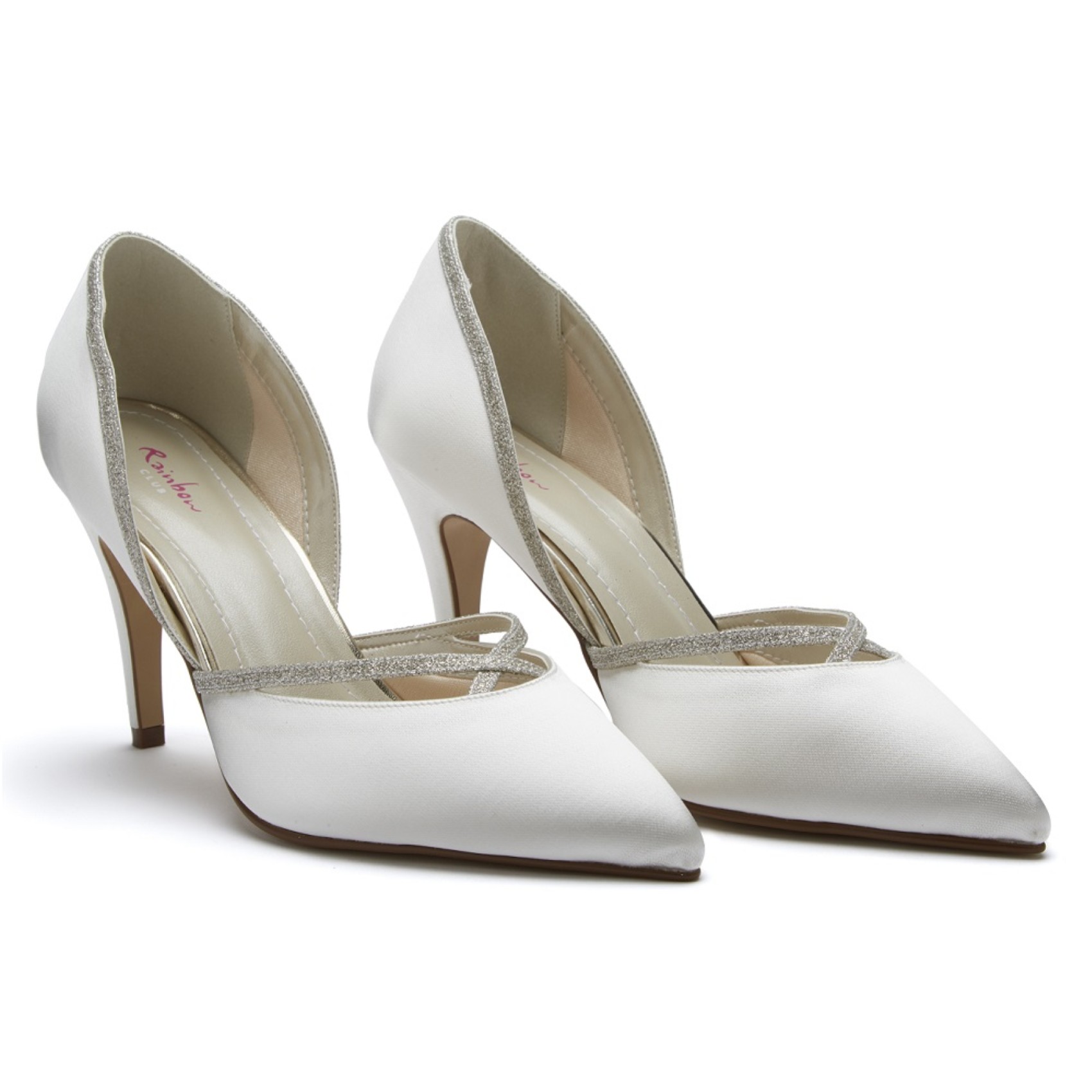 Rainbow Club Georgia Ivory Satin And Silver Glitter Court Shoes