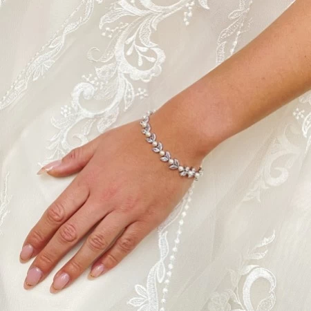 Bridal Wedding Clear Cubic Zircon Baguette Cut Silver Bracelet 