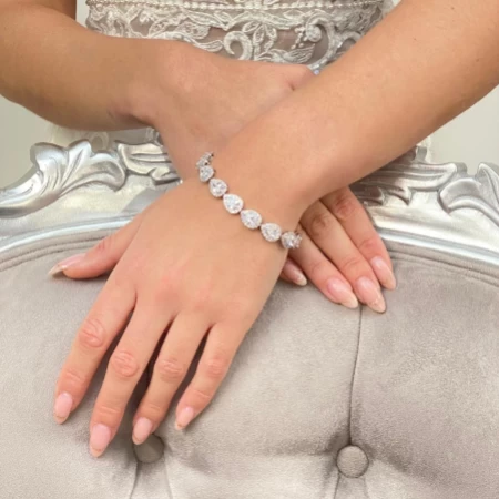 SWEETV Round Cubic Zirconia Wedding Bracelets for Brides Crystal Elegant Tennis Bracelet for Women Bridal Jewelry 