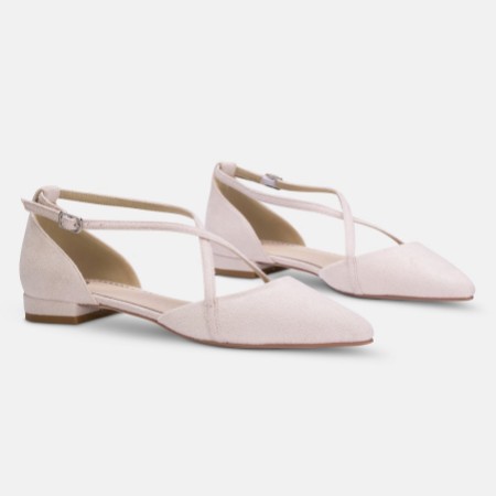 Perfect Bridal Davina Blush Suede Cross Strap Pointed Ballet Flats