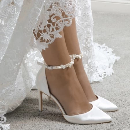 Womens Wedding MID Heel Ladies Bridal White Ivory Party Prom Heels Court Shoes Size 3 4 5 6 7 8 