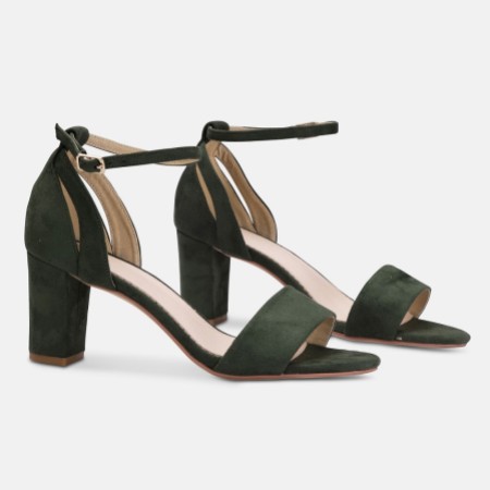 Perfect Bridal Andrea Forest Green Suede Block Heel Ankle Strap Sandals
