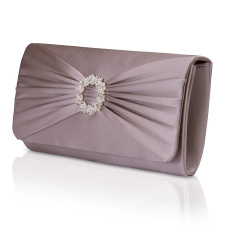 Perfect Bridal Harlow Taupe Satin Pearl Brooch Clutch Bag