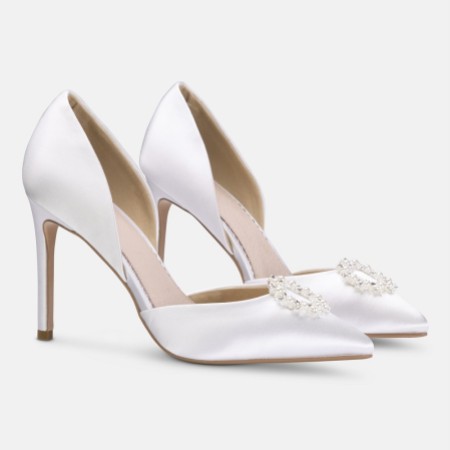 Perfect Bridal Pippa Dyeable Ivory Satin Pearl Brooch High Heel Court Shoes